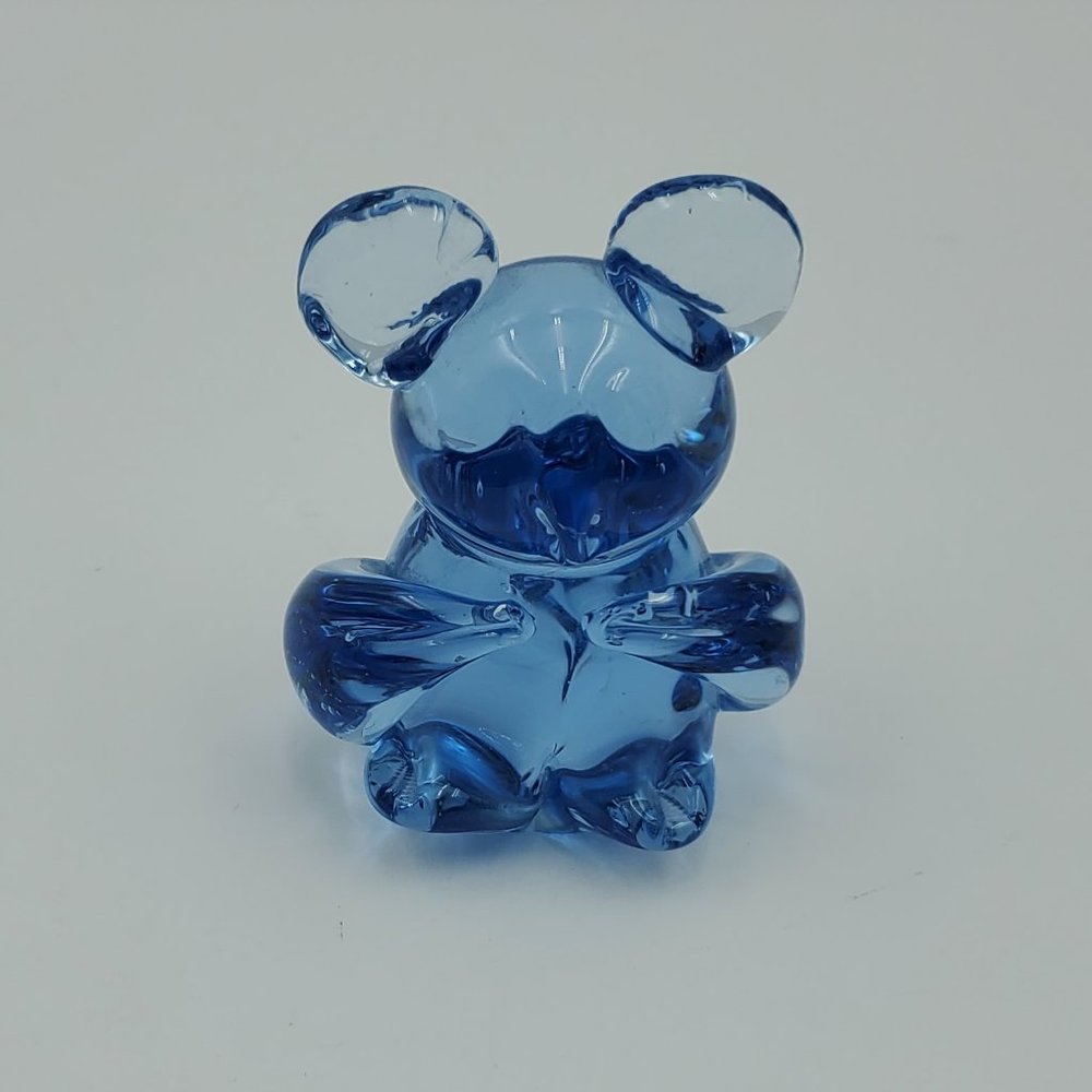 Blue Art Glass Mouse Figurine Paperweight